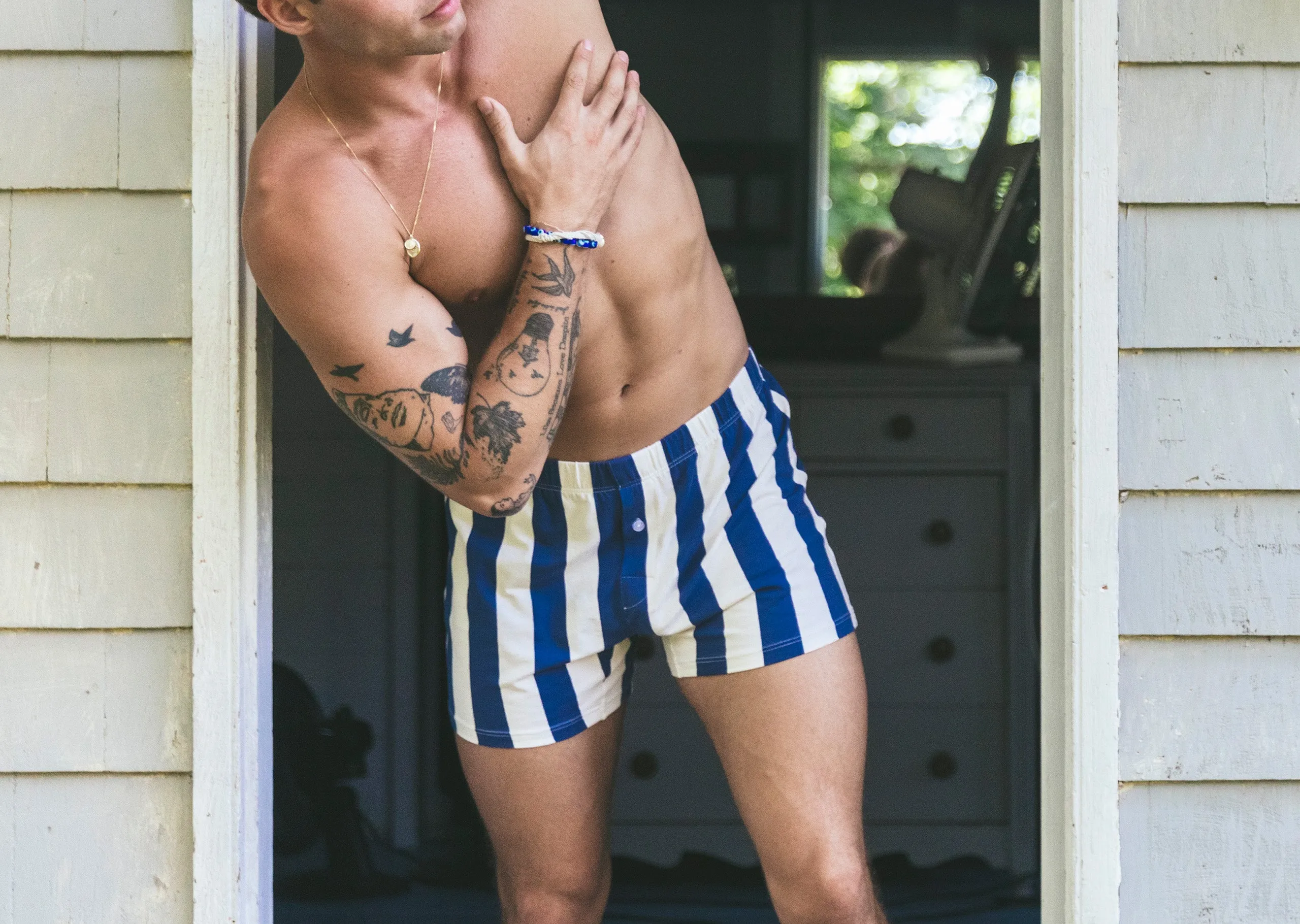 Slim Fit Boxer ~ Navy/Cream Cabana Stripe