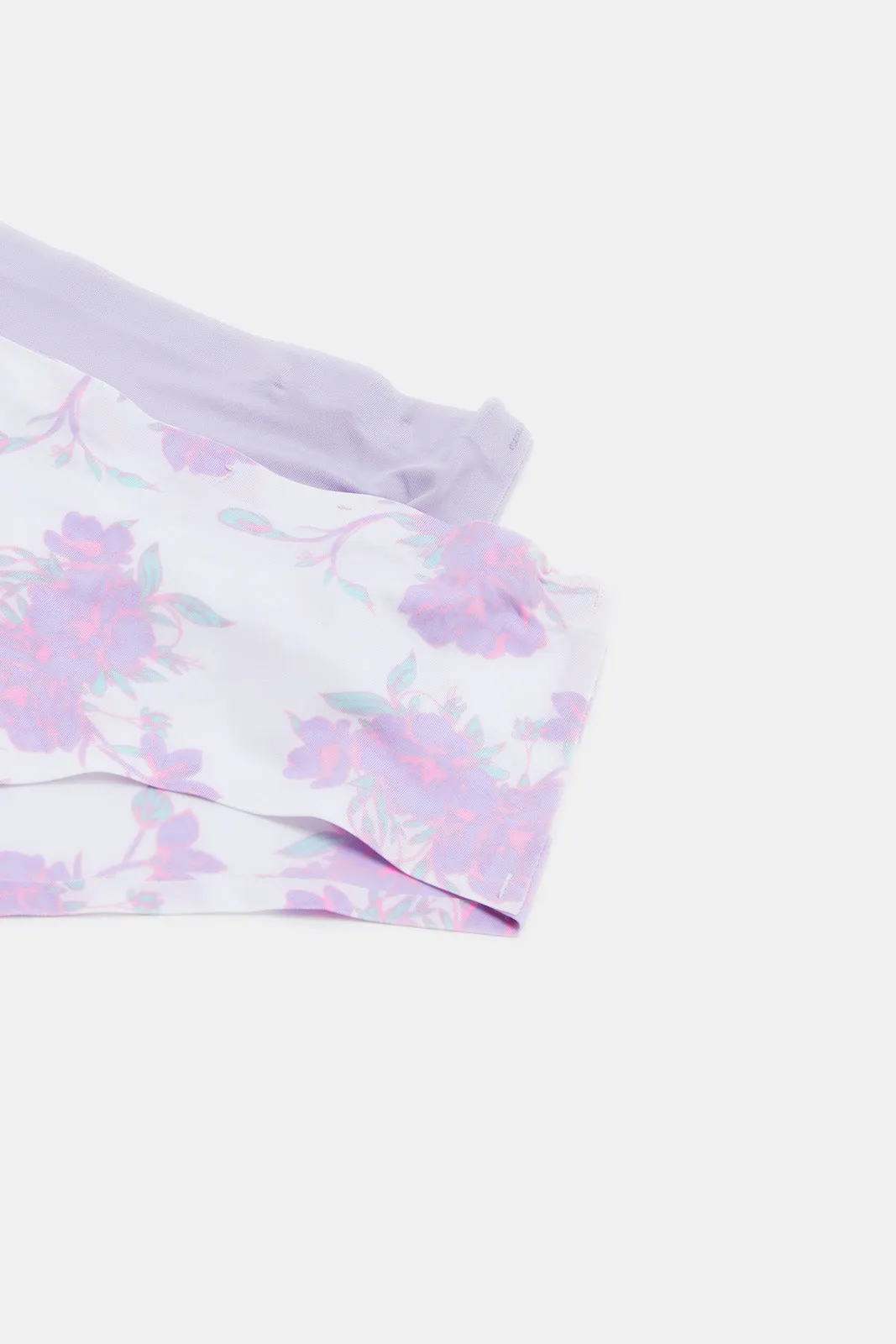 Women White And Lilac Print Boyleg Brief (Pack of )