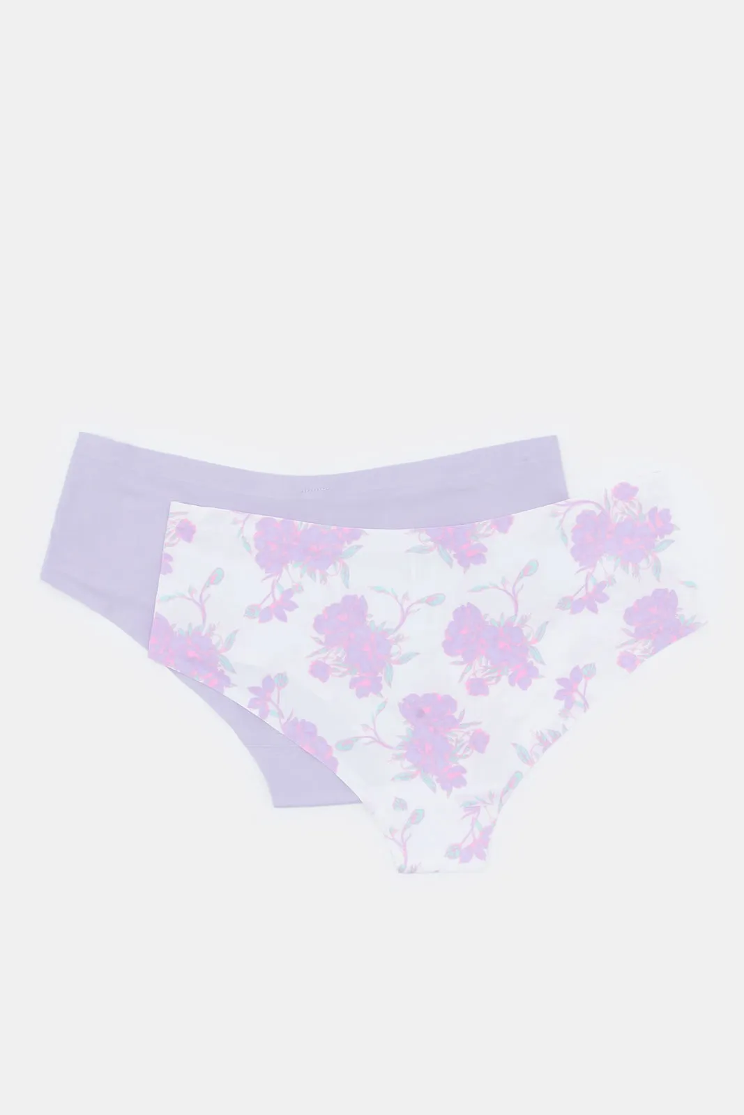 Women White And Lilac Print Boyleg Brief (Pack of )