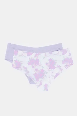 Women White And Lilac Print Boyleg Brief (Pack of )