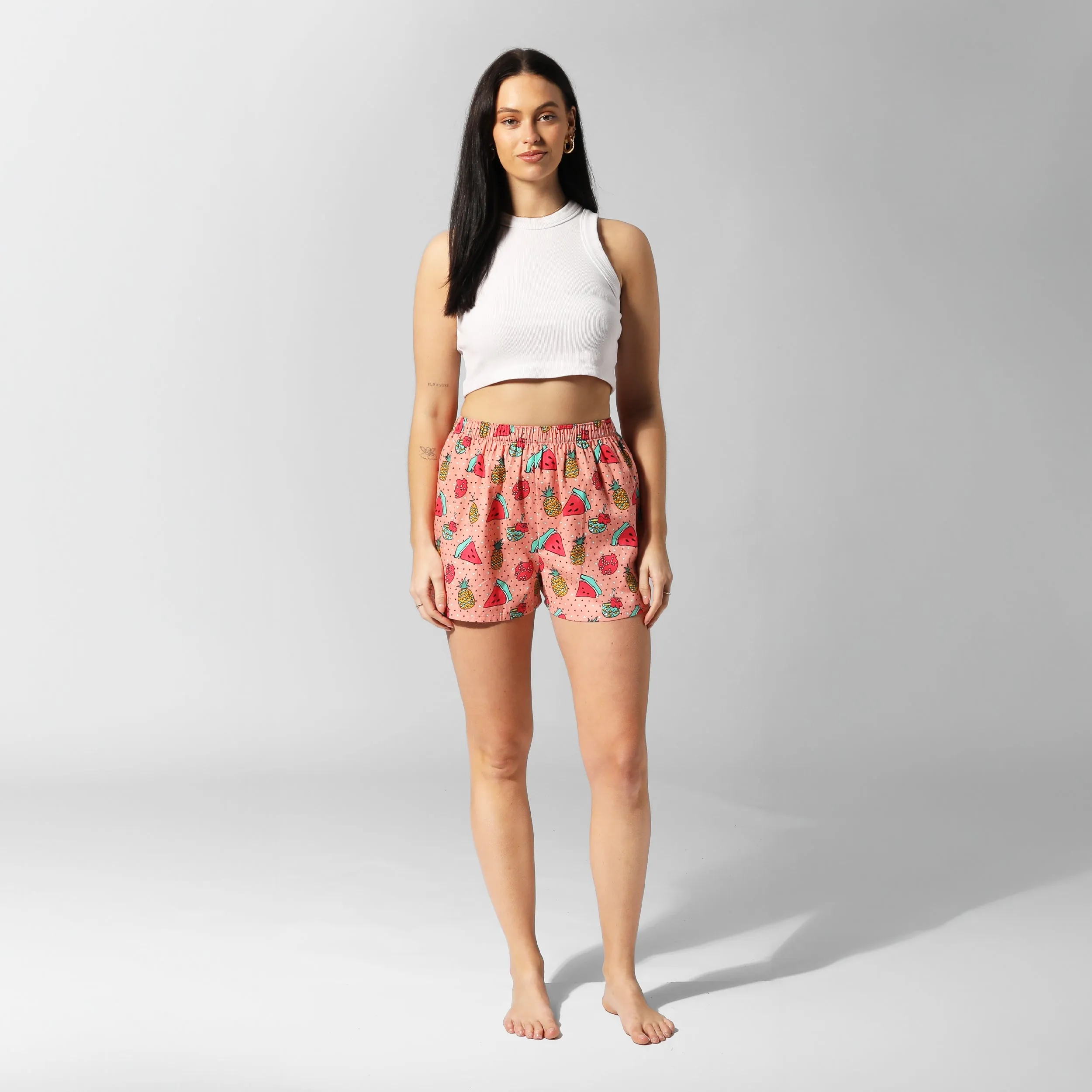 Women's Boozy Fruits Cotton Boxer Shorts - Pink