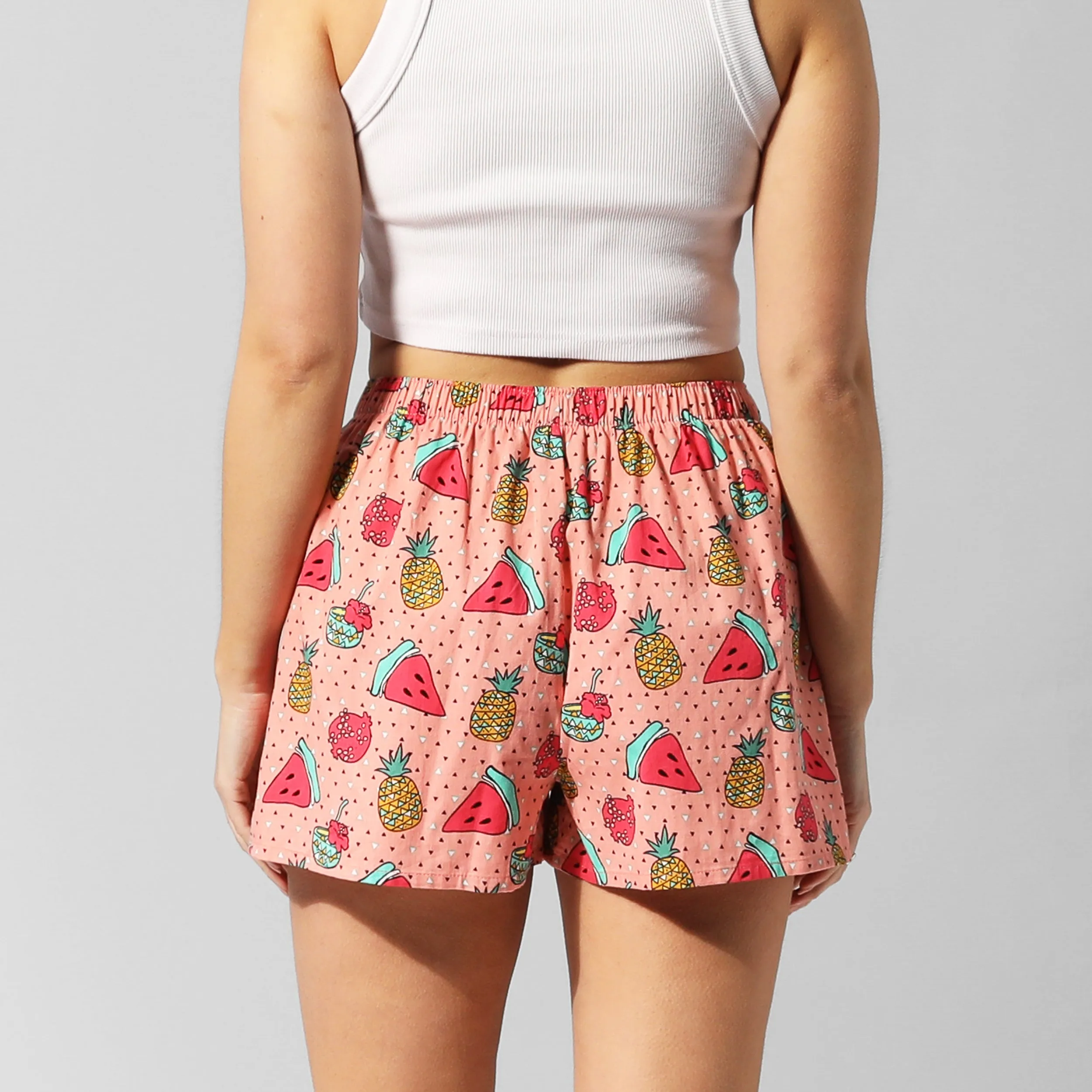 Women's Boozy Fruits Cotton Boxer Shorts - Pink