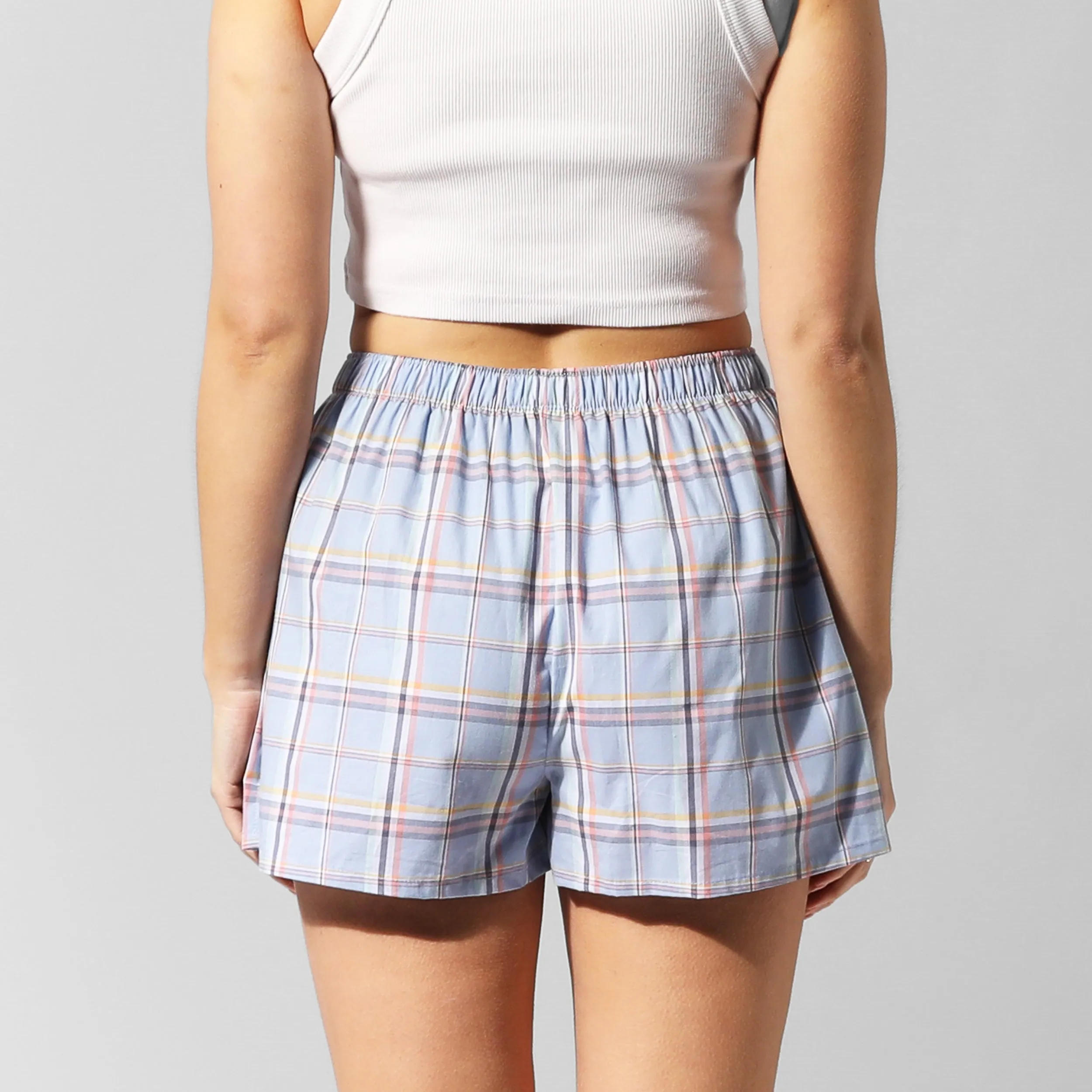 Women's Check Cotton Boxer Shorts - Blue