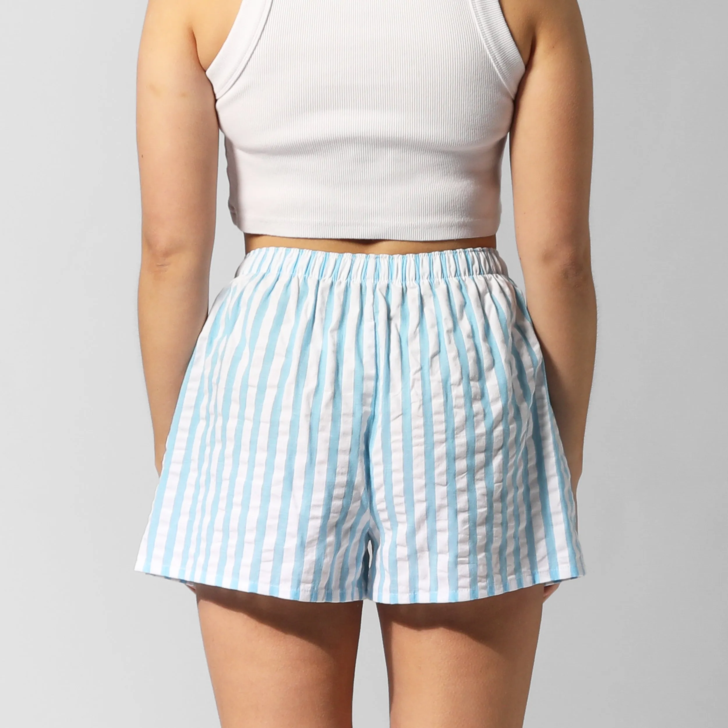 Women's Seersucker Stripe Cotton Boxer Shorts - Blue