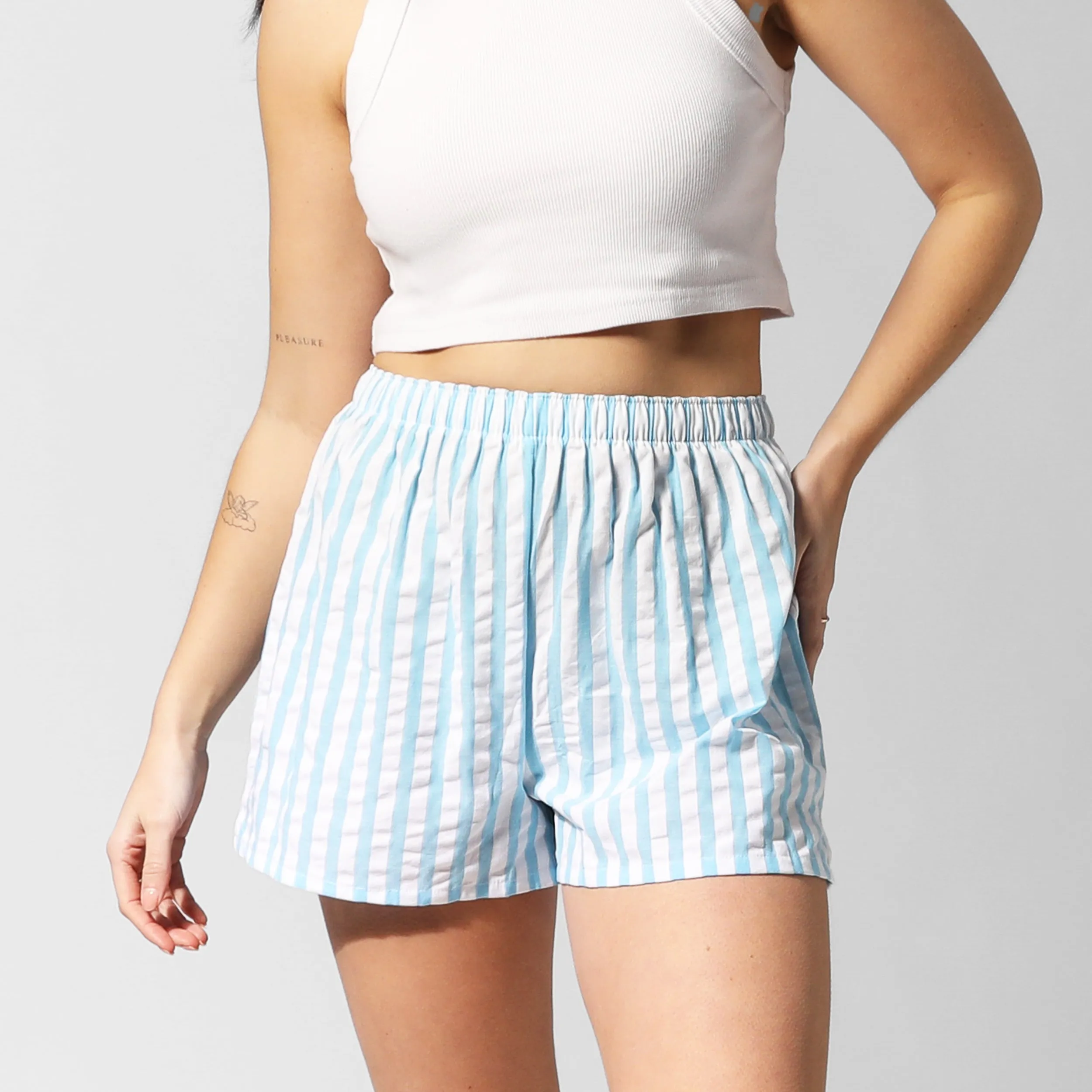 Women's Seersucker Stripe Cotton Boxer Shorts - Blue