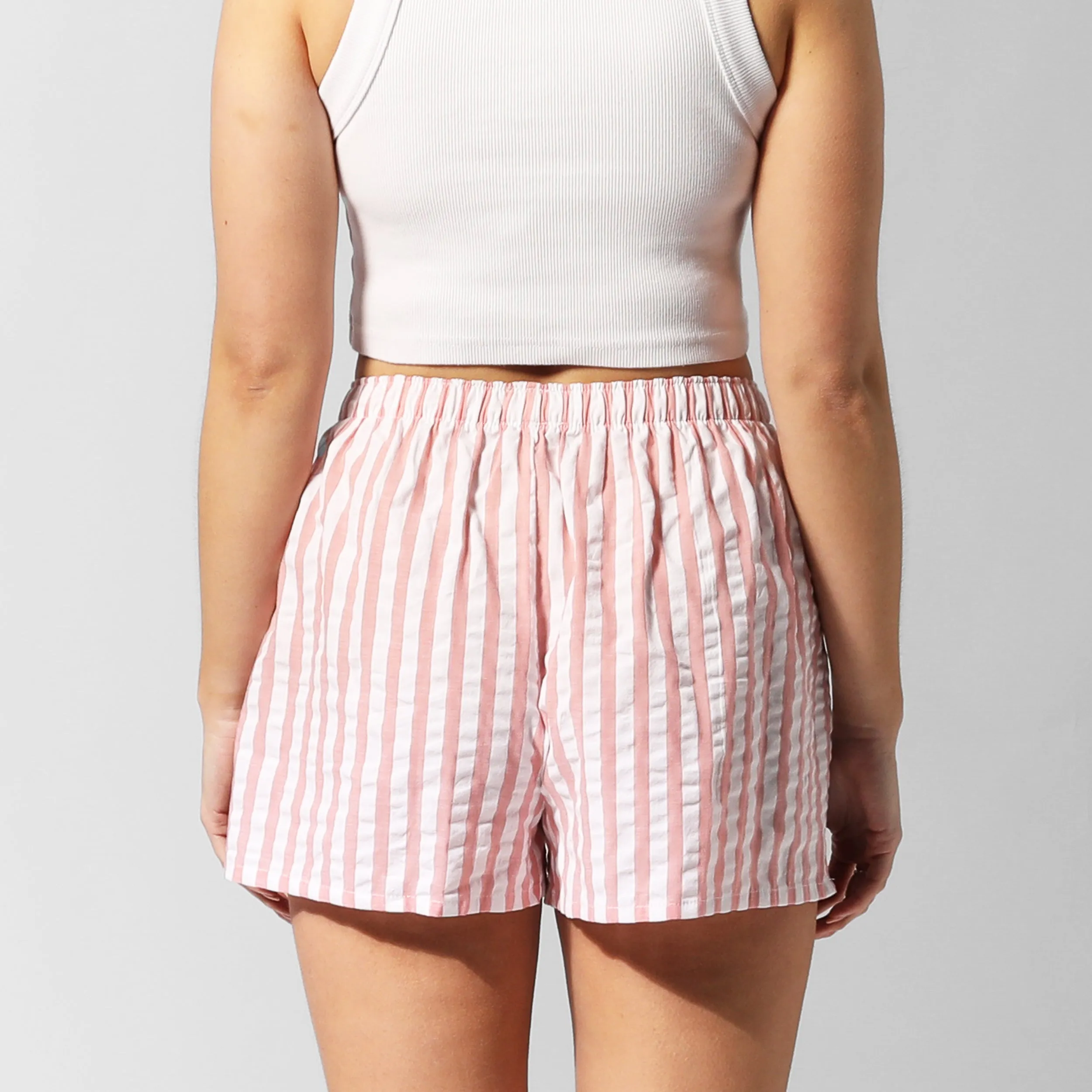 Women's Seersucker Stripe Cotton Boxer Shorts - Red